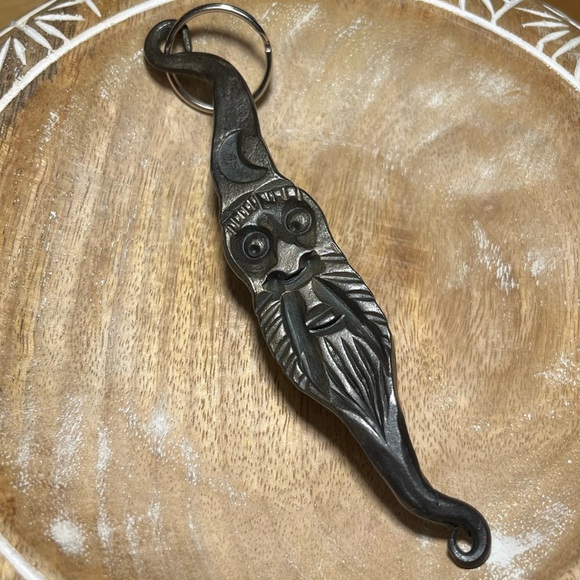Wizard Half Moon Hand Forged Iron Keychain - Picture 1 of 8